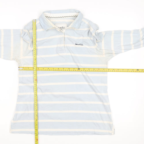 Weird Fish Women's Blue Striped Cotton Long Sleeve Polo Shirt Size 14