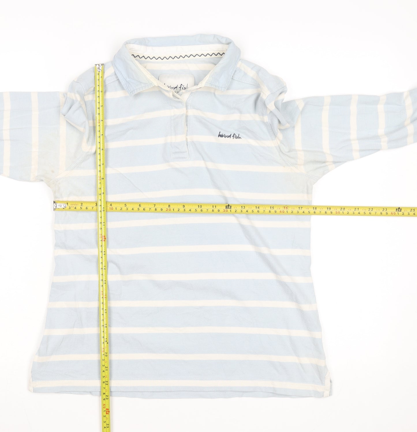 Weird Fish Women's Blue Striped Cotton Long Sleeve Polo Shirt Size 14