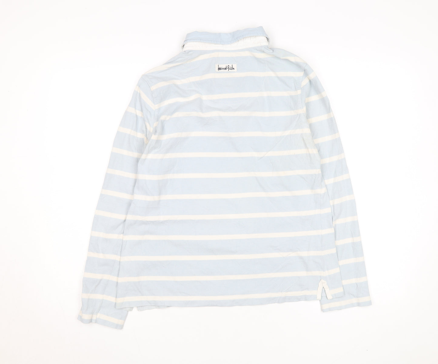 Weird Fish Women's Blue Striped Cotton Long Sleeve Polo Shirt Size 14