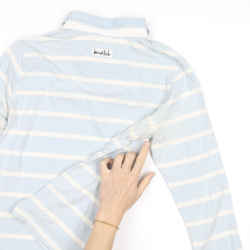 Weird Fish Women's Blue Striped Cotton Long Sleeve Polo Shirt Size 14