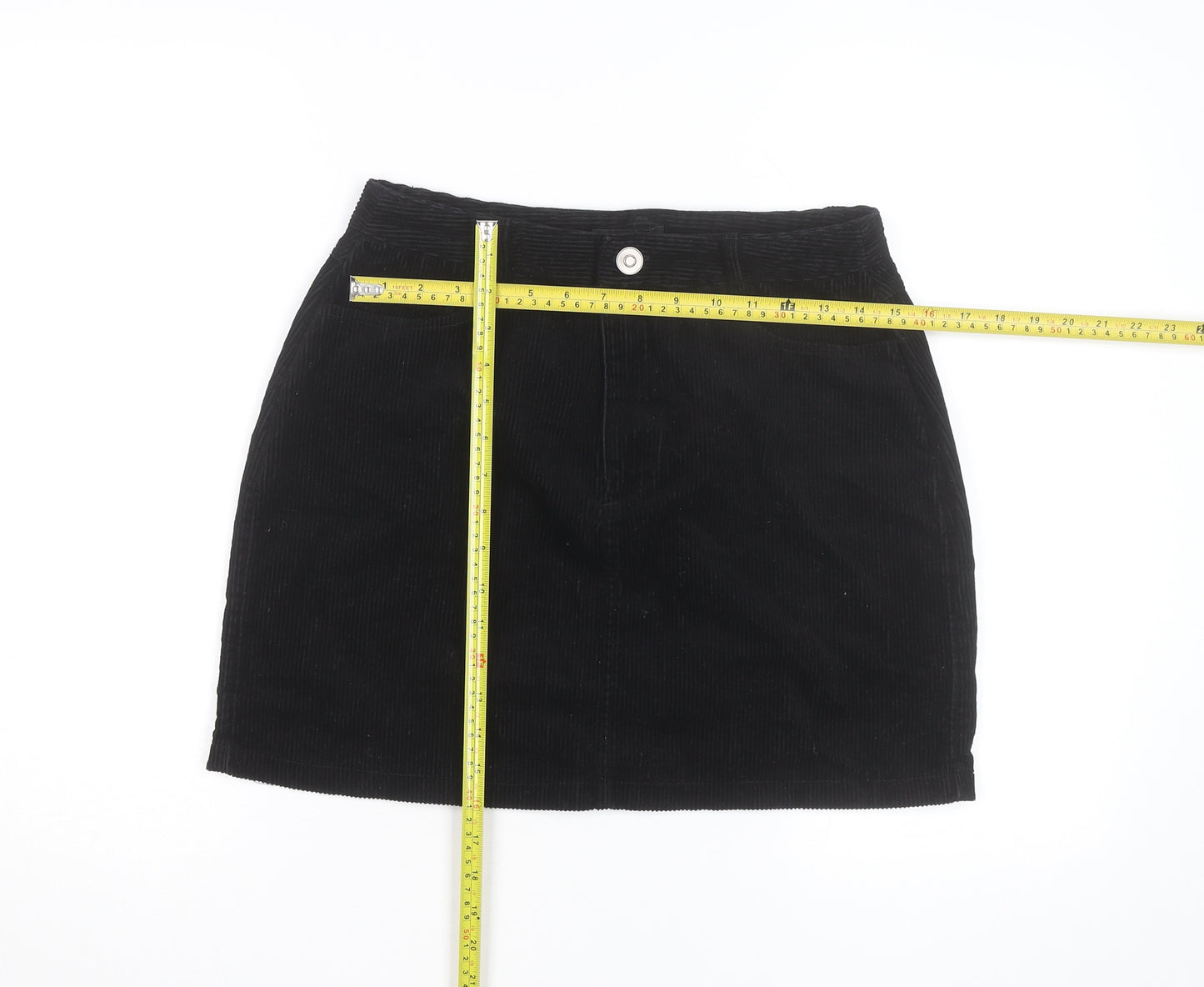 New Look Women's Black Corduroy Short Straight Skirt Size 12