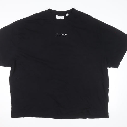 Collusion Men's Black Graphic Fire Print Relaxed Fit T-Shirt Size L