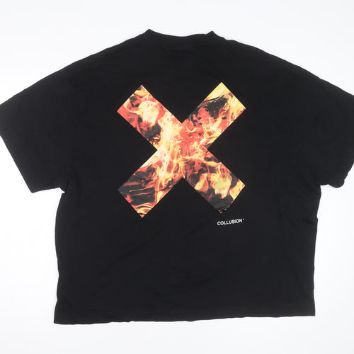 Collusion Men's Black Graphic Fire Print Relaxed Fit T-Shirt Size L