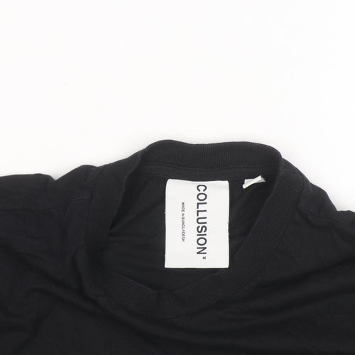 Collusion Men's Black Graphic Fire Print Relaxed Fit T-Shirt Size L