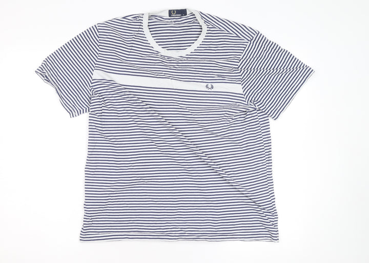 Fred Perry Men's Navy White Striped Crew Neck Cotton T-Shirt XL