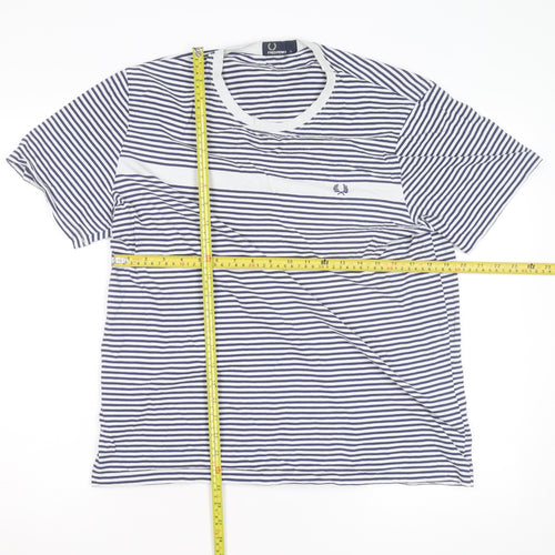 Fred Perry Men's Navy White Striped Crew Neck Cotton T-Shirt XL