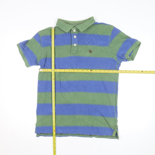 Fat Face Men’s Green Blue Striped Polo Shirt M Regular Fit Cotton