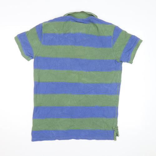 Fat Face Men’s Green Blue Striped Polo Shirt M Regular Fit Cotton
