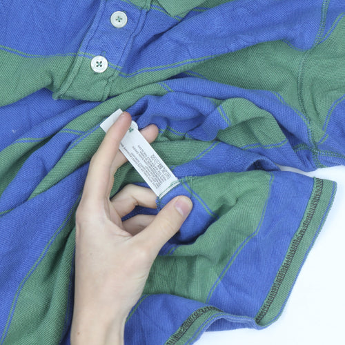 Fat Face Men’s Green Blue Striped Polo Shirt M Regular Fit Cotton