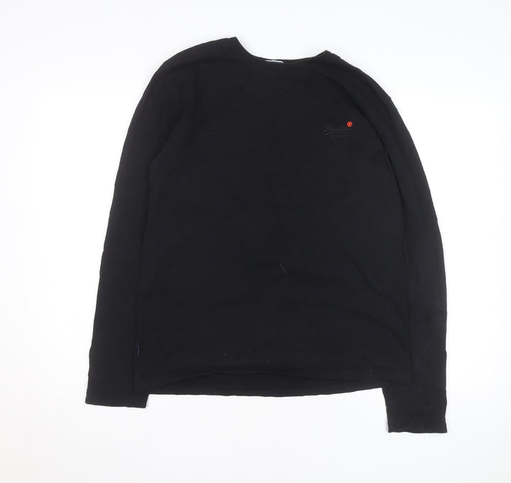 Superdry Men's Black Long Sleeve Cotton Crew Neck Top XL