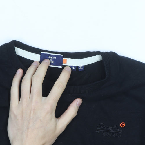 Superdry Men's Black Long Sleeve Cotton Crew Neck Top XL