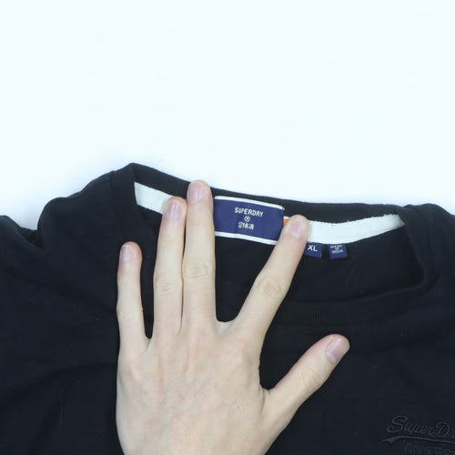 Superdry Men's Black Long Sleeve Cotton Crew Neck Top XL