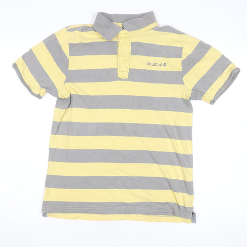 SoulCal Men's Yellow & Grey Striped Cotton Polo Shirt M