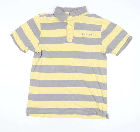 SoulCal Men's Yellow & Grey Striped Cotton Polo Shirt M
