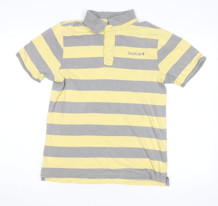SoulCal Men's Yellow & Grey Striped Cotton Polo Shirt M