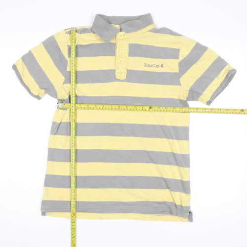 SoulCal Men's Yellow & Grey Striped Cotton Polo Shirt M