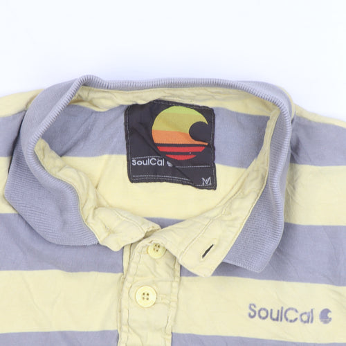 SoulCal Men's Yellow & Grey Striped Cotton Polo Shirt M