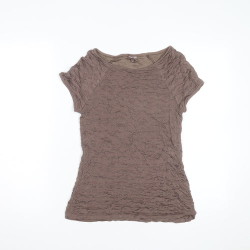 Phase Eight Women Brown Crinkle Stretch Short Sleeve T-Shirt Size 14