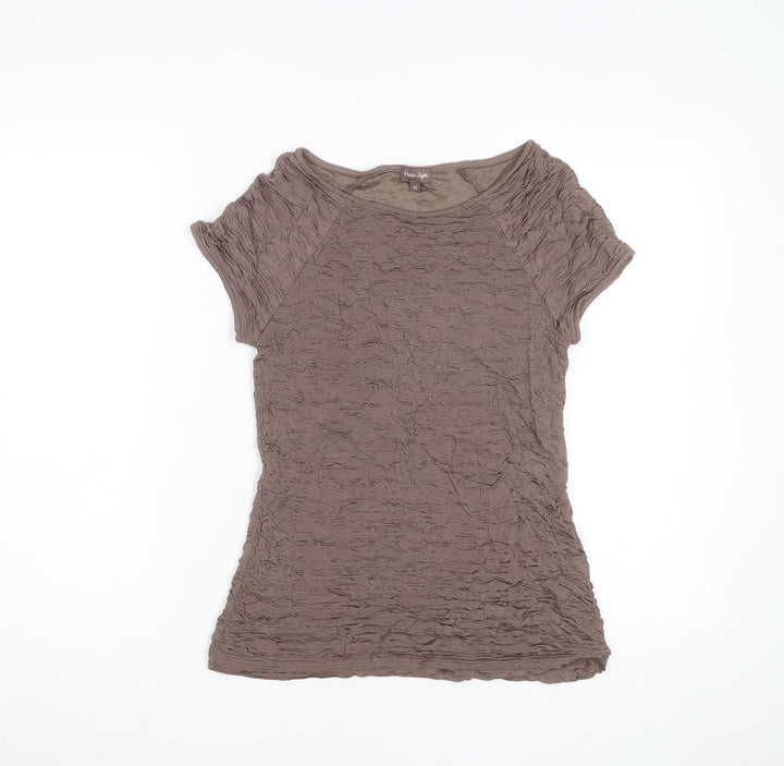 Phase Eight Women Brown Crinkle Stretch Short Sleeve T-Shirt Size 14