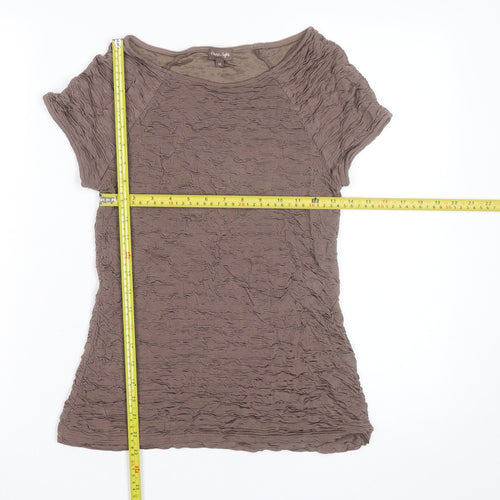 Phase Eight Women Brown Crinkle Stretch Short Sleeve T-Shirt Size 14