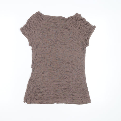 Phase Eight Women Brown Crinkle Stretch Short Sleeve T-Shirt Size 14