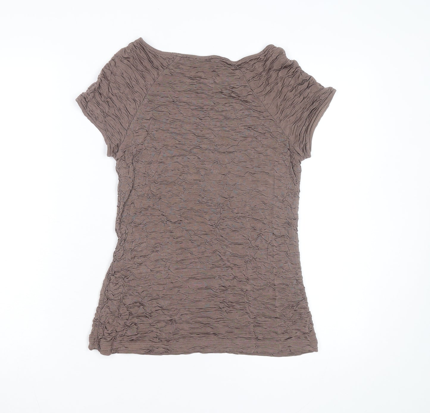 Phase Eight Women Brown Crinkle Stretch Short Sleeve T-Shirt Size 14