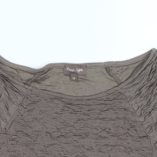 Phase Eight Women Brown Crinkle Stretch Short Sleeve T-Shirt Size 14