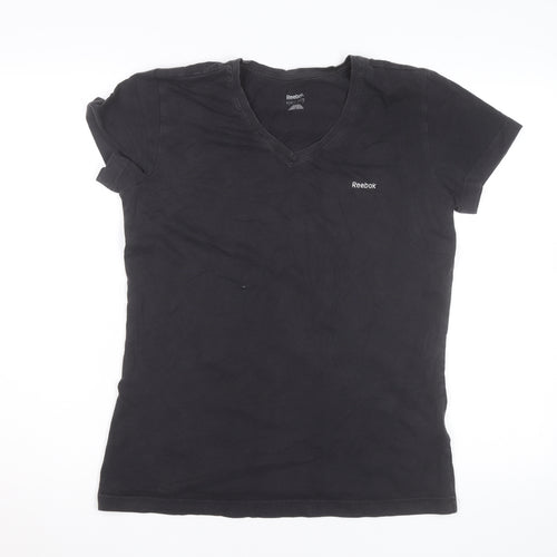 Reebok Womens Black Slim Fit V-Neck Active T-Shirt Size L