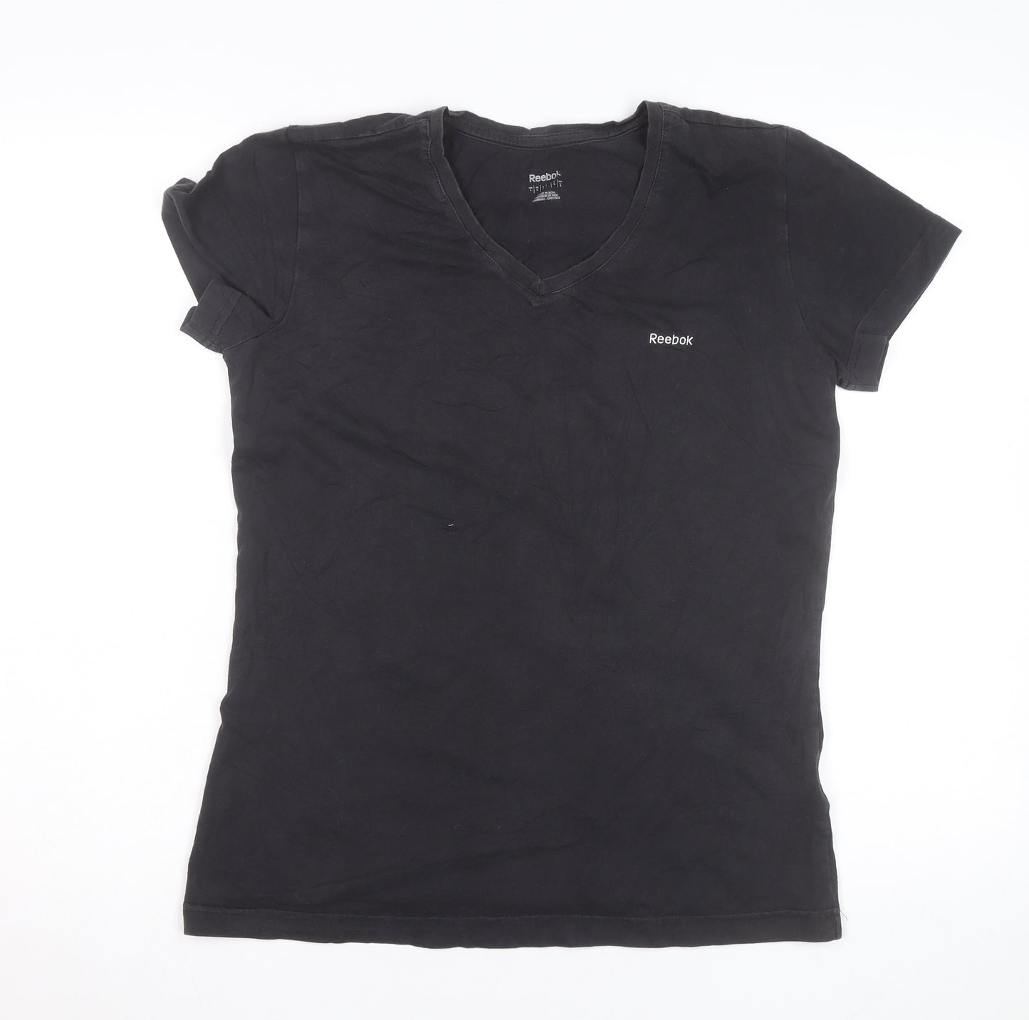 Reebok Womens Black Slim Fit V-Neck Active T-Shirt Size L