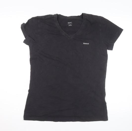 Reebok Womens Black Slim Fit V-Neck Active T-Shirt Size L
