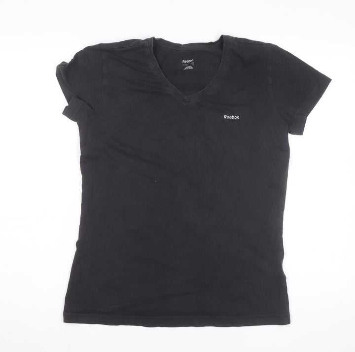 Reebok Womens Black Slim Fit V-Neck Active T-Shirt Size L