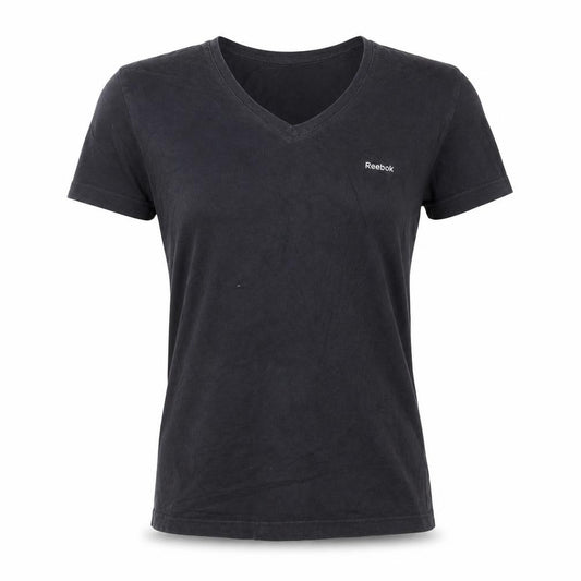 Reebok Womens Black Slim Fit V-Neck Active T-Shirt Size L
