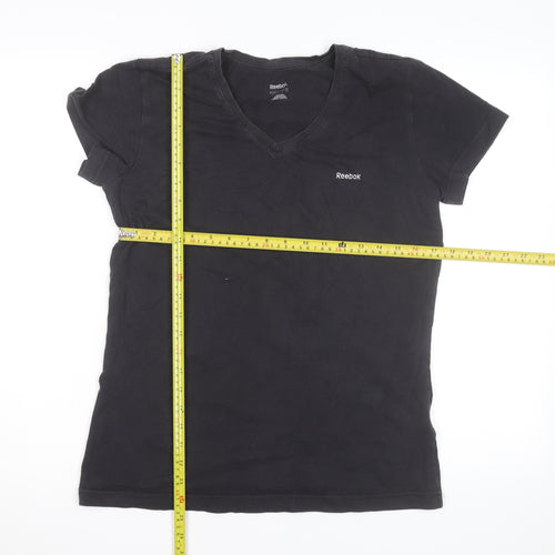 Reebok Womens Black Slim Fit V-Neck Active T-Shirt Size L