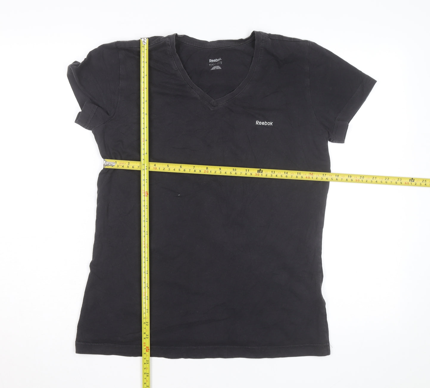 Reebok Womens Black Slim Fit V-Neck Active T-Shirt Size L