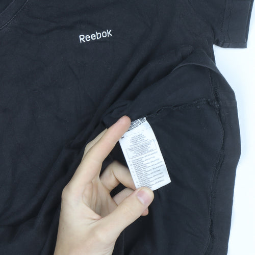 Reebok Womens Black Slim Fit V-Neck Active T-Shirt Size L