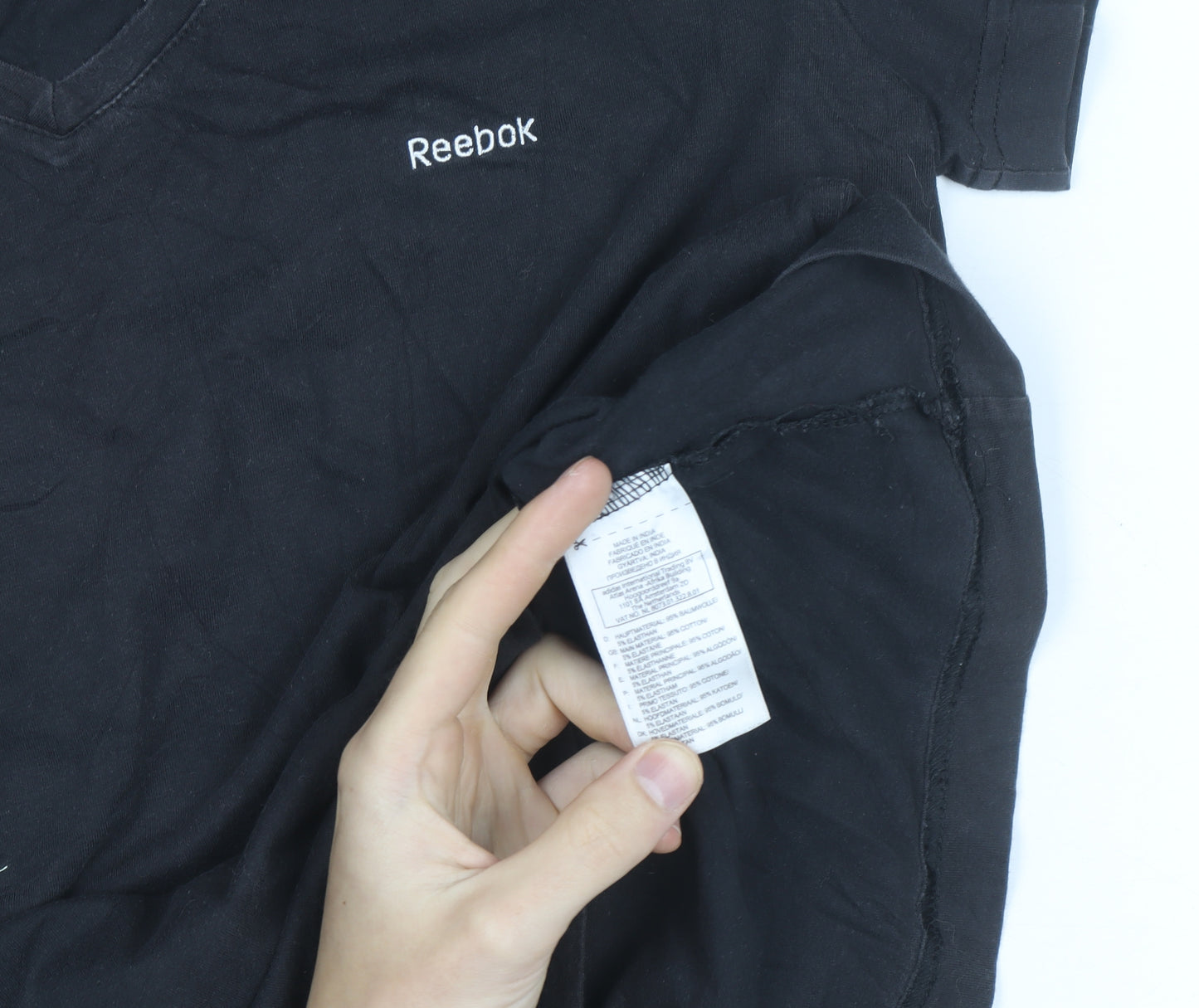 Reebok Womens Black Slim Fit V-Neck Active T-Shirt Size L