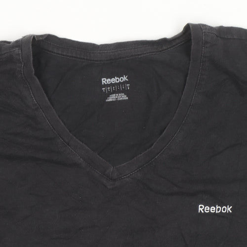 Reebok Womens Black Slim Fit V-Neck Active T-Shirt Size L
