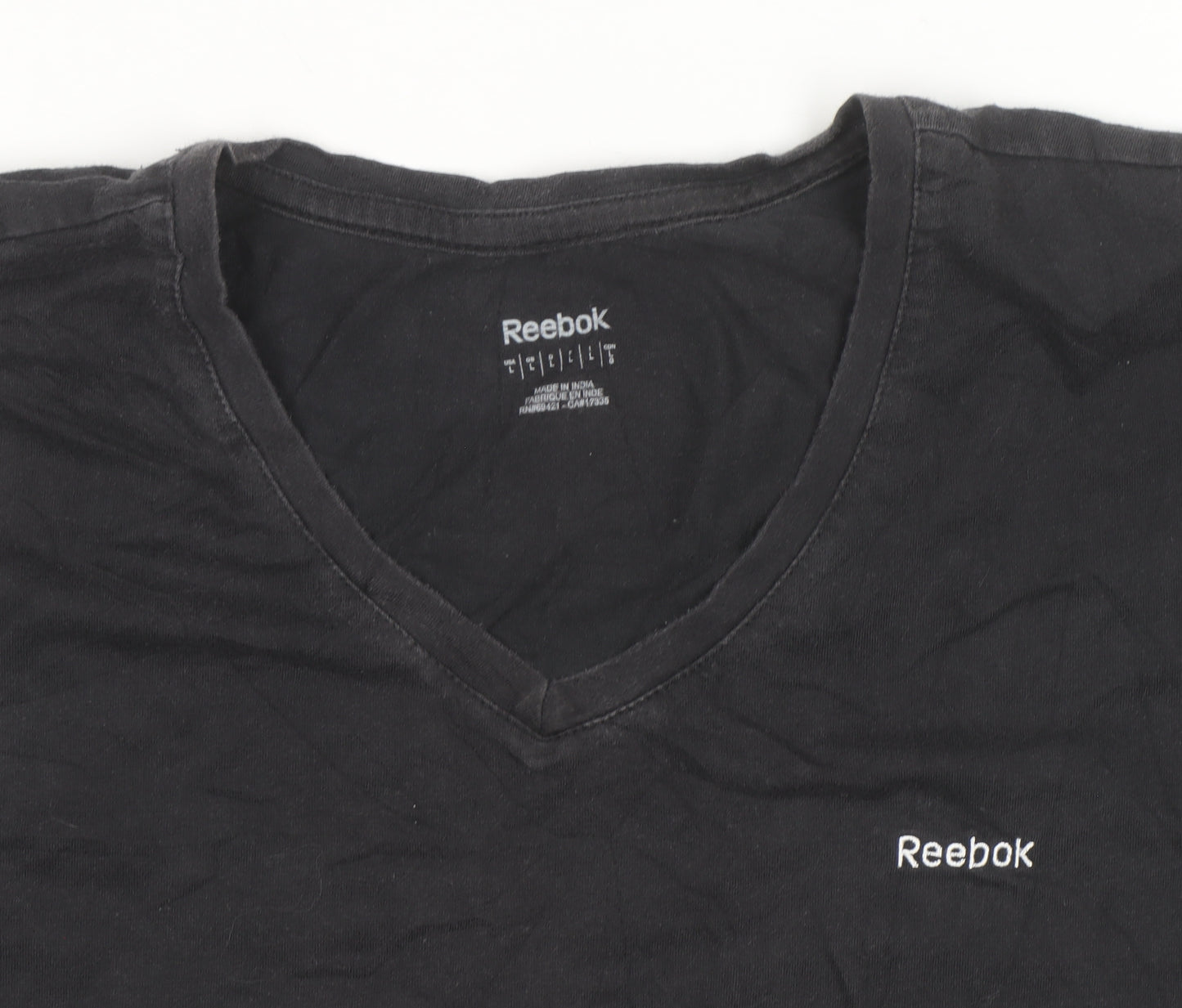 Reebok Womens Black Slim Fit V-Neck Active T-Shirt Size L