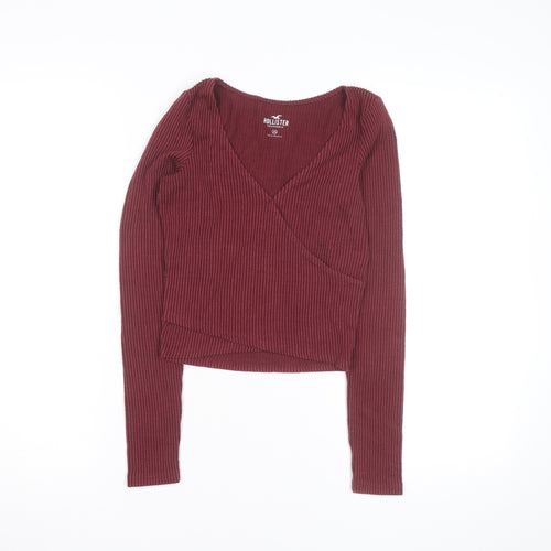 Hollister Womens Burgundy Wrap Ribbed Pullover Jumper XS