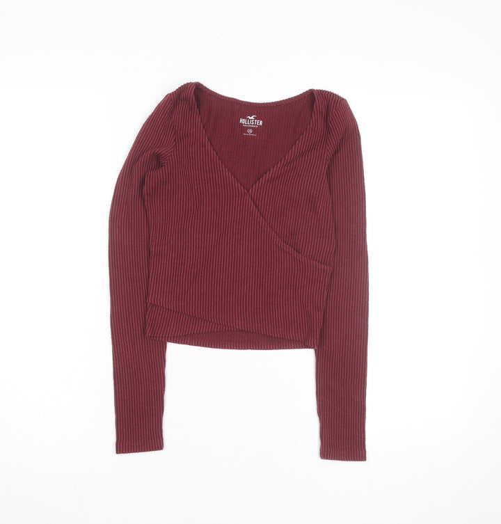Hollister Womens Burgundy Wrap Ribbed Pullover Jumper XS