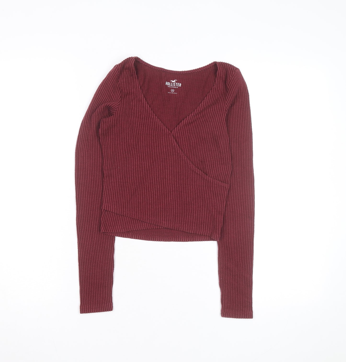 Hollister Womens Burgundy Wrap Ribbed Pullover Jumper XS
