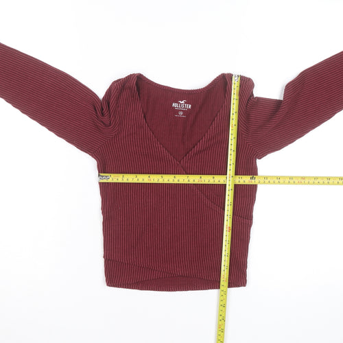 Hollister Womens Burgundy Wrap Ribbed Pullover Jumper XS