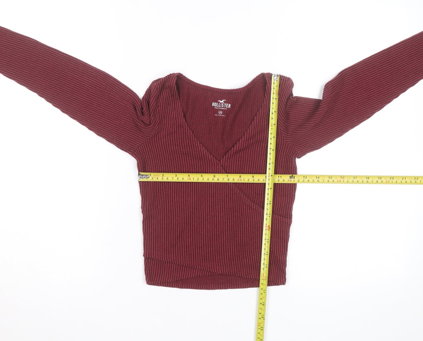 Hollister Womens Burgundy Wrap Ribbed Pullover Jumper XS