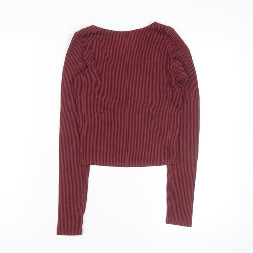 Hollister Womens Burgundy Wrap Ribbed Pullover Jumper XS
