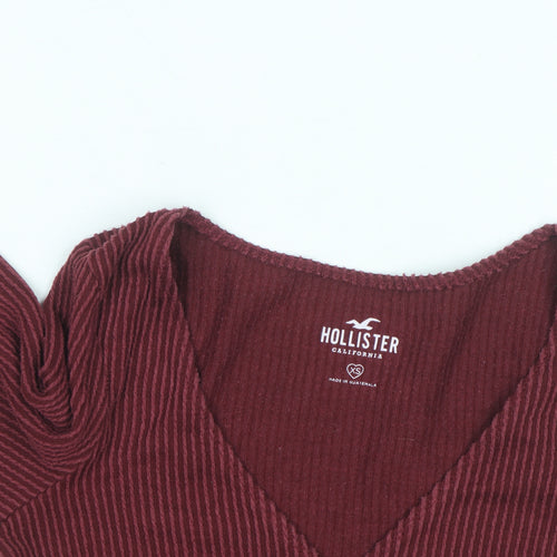 Hollister Womens Burgundy Wrap Ribbed Pullover Jumper XS