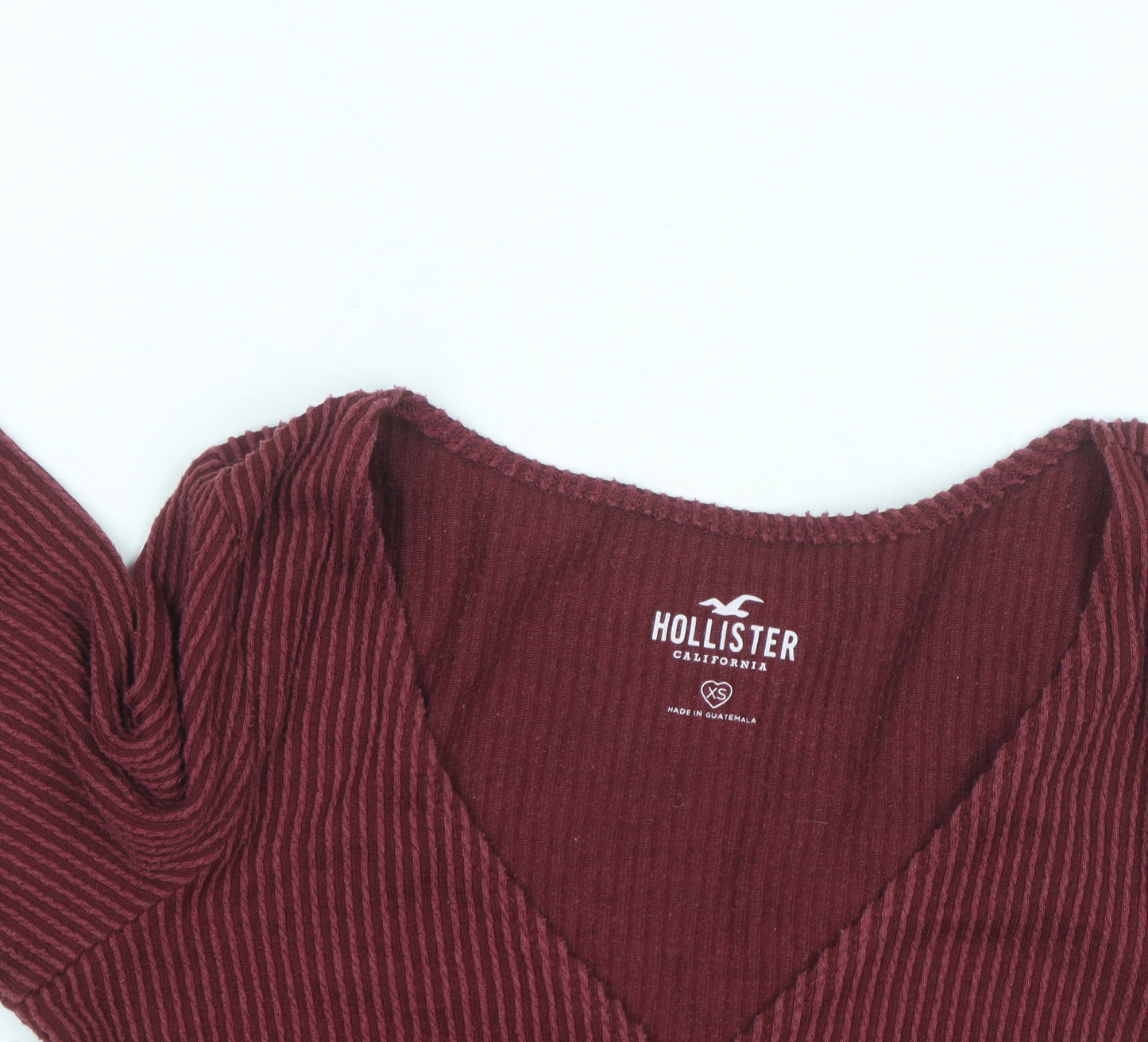 Hollister Womens Burgundy Wrap Ribbed Pullover Jumper XS