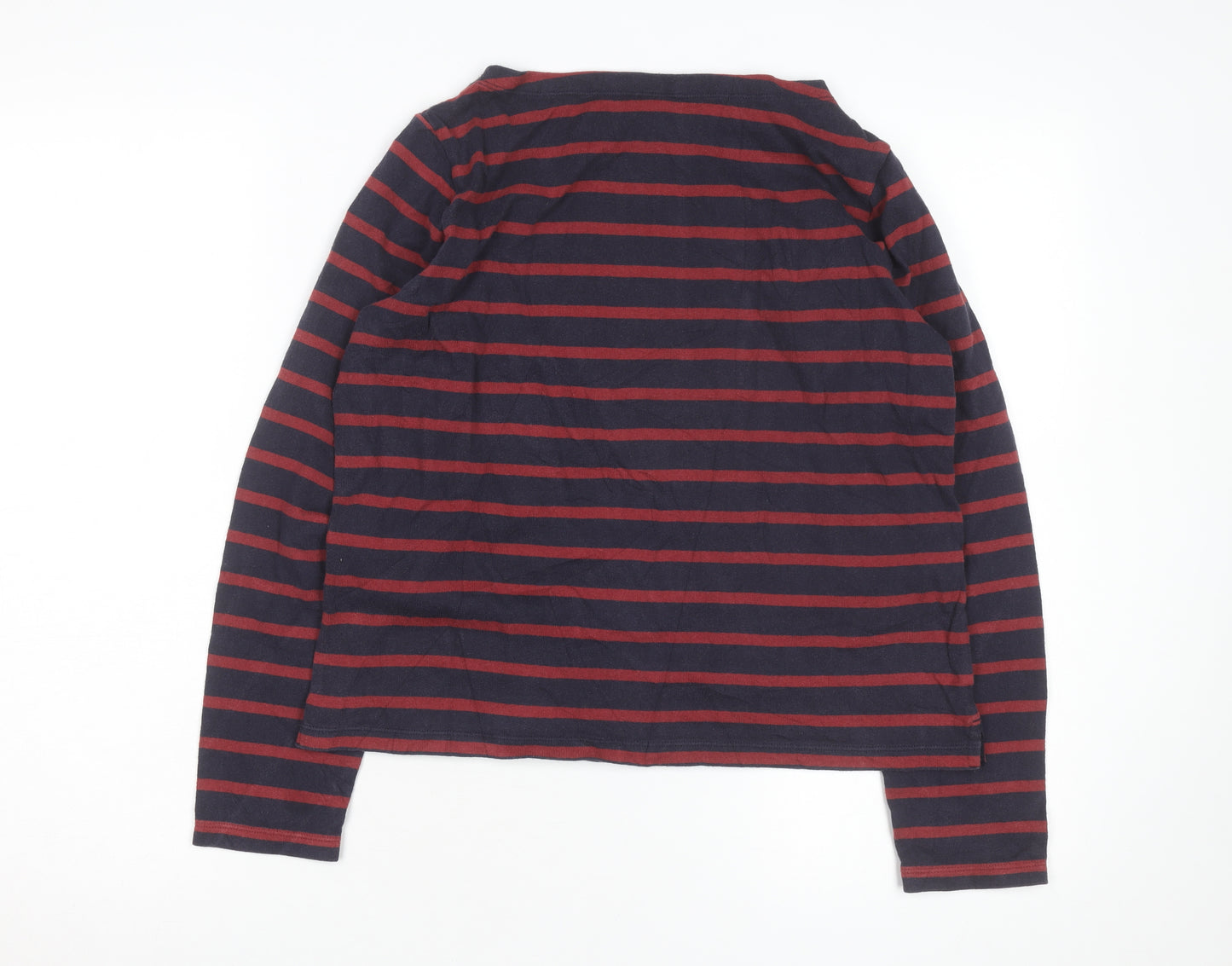 Uniqlo Men Blue Red Striped Long Sleeve Cotton Top S