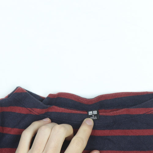 Uniqlo Men Blue Red Striped Long Sleeve Cotton Top S