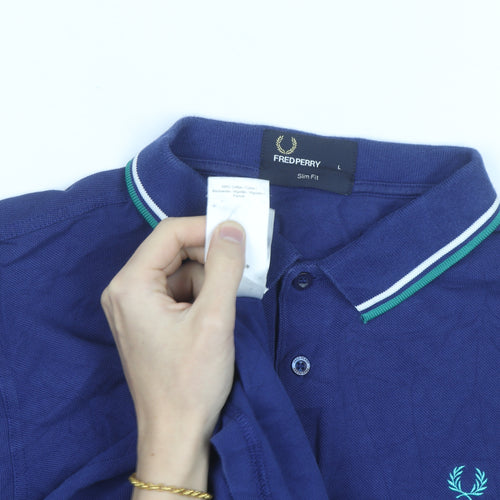 Fred Perry Men's Blue Slim Fit Polo Shirt Size L