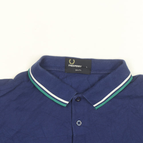 Fred Perry Men's Blue Slim Fit Polo Shirt Size L